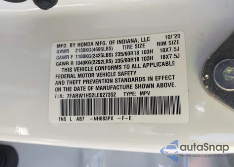2020 Honda Cr-V 2Wd Ex z USA, uszkodzony, nr VIN 7FARW1H52LE027352